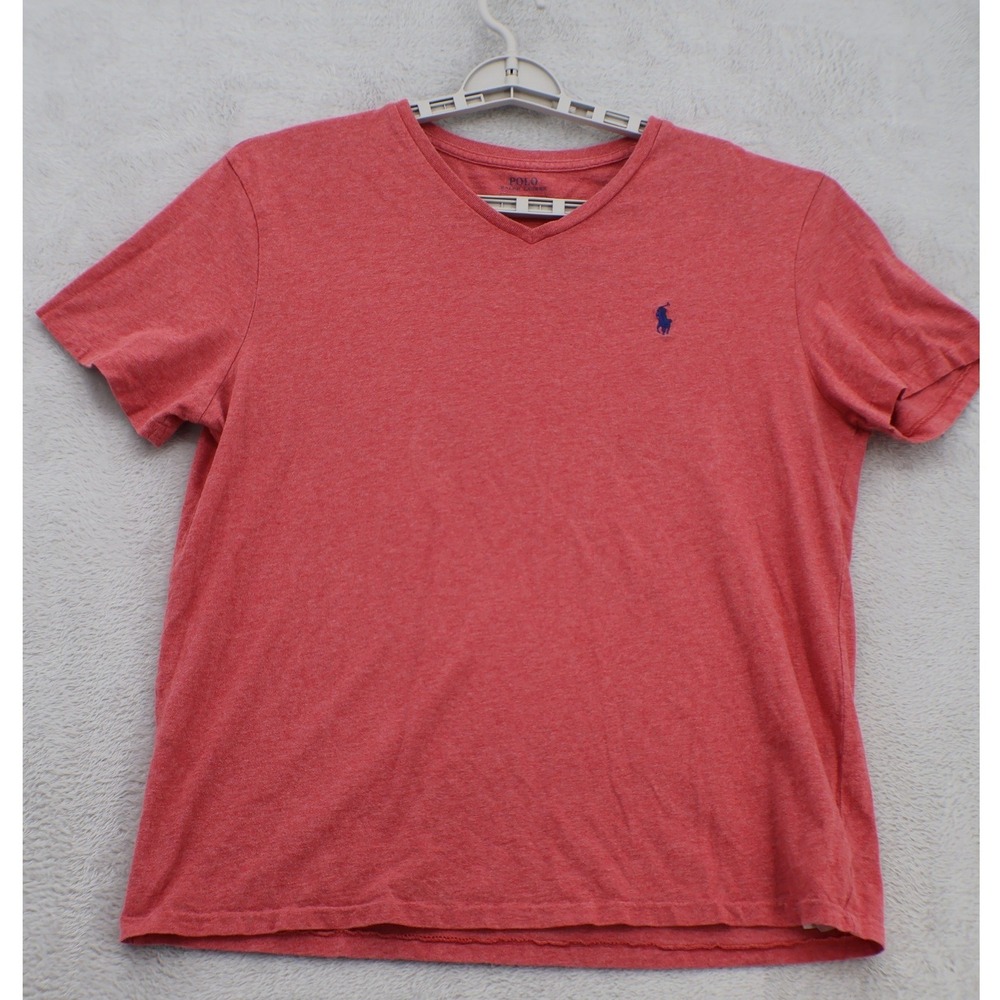 Polo Ralph Lauren T Shirt Mens L Red Heather V Neck Blue Pony Logo Tee